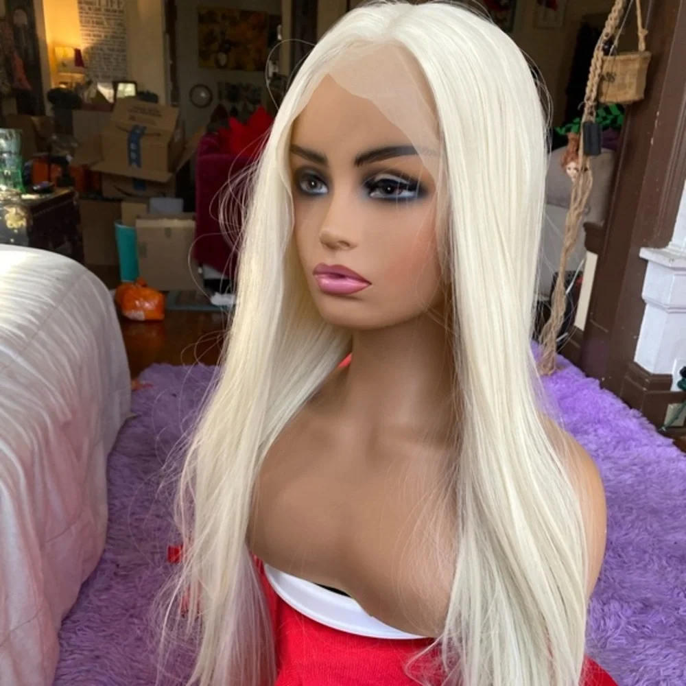 White blonde platinum lace front wig